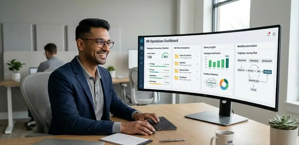 HR operations team generating policies and onboarding materials with AI-powered efficiency