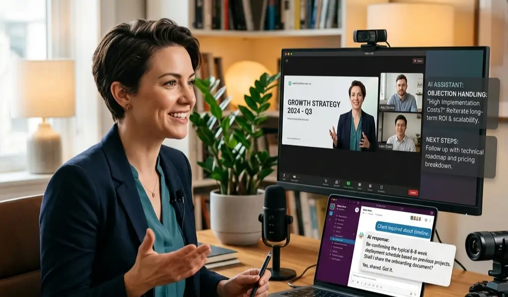 Sales team accelerating customer conversations with AI-generated pitch decks and responses