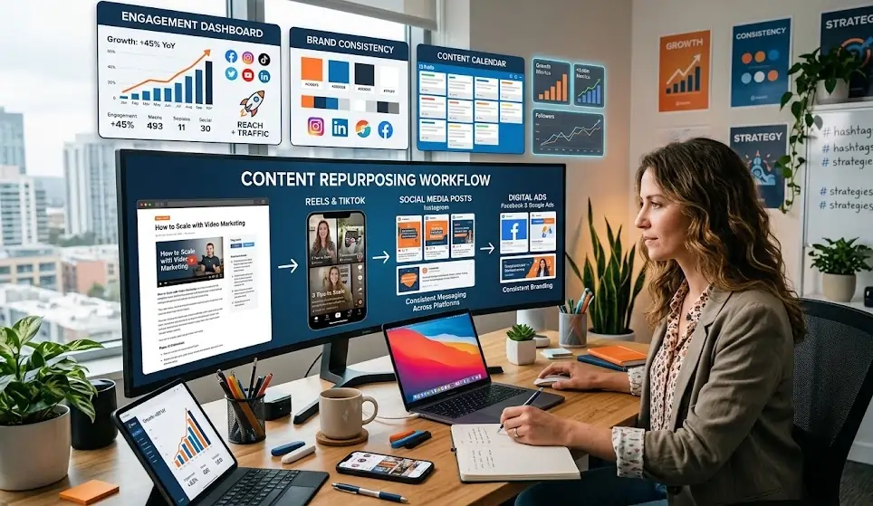 Marketing team scaling content campaigns with AI-powered SEO and brand asset auditing