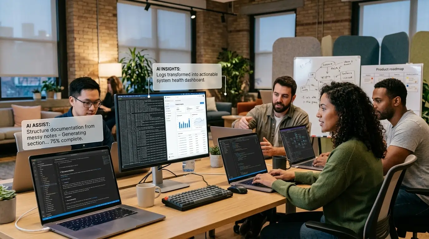 Engineering team using AI to ship code faster with automated documentation and analysis